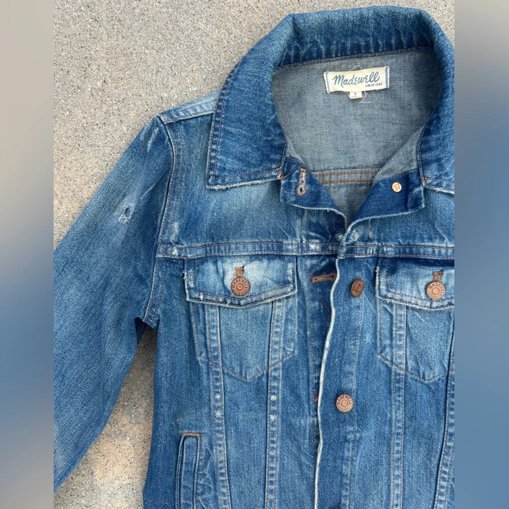 Madewell The Jean Jacket in Pinter Wash Distressed Women Size Small 100% Cotton - Picture 10 of 15